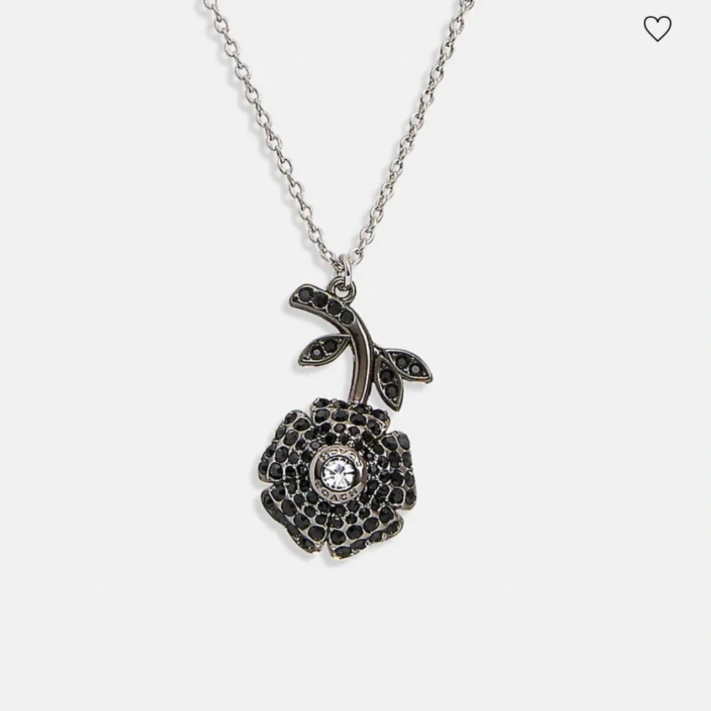 NWT Coach Sparkling Daisy Necklace Silver black MSRP $148